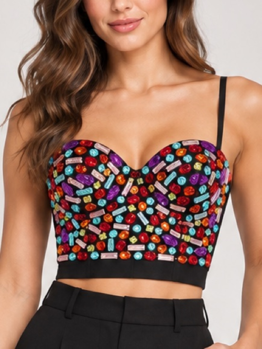 Black Jeweled Bustier Crop Camisole